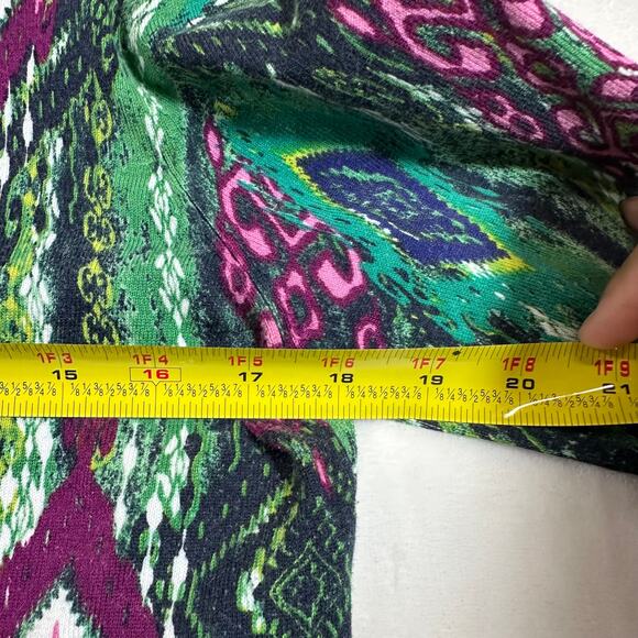 Jones New York Signature Petite Large Boho Printed Cardigan Sweater Green Purple - Picture 7 of 10